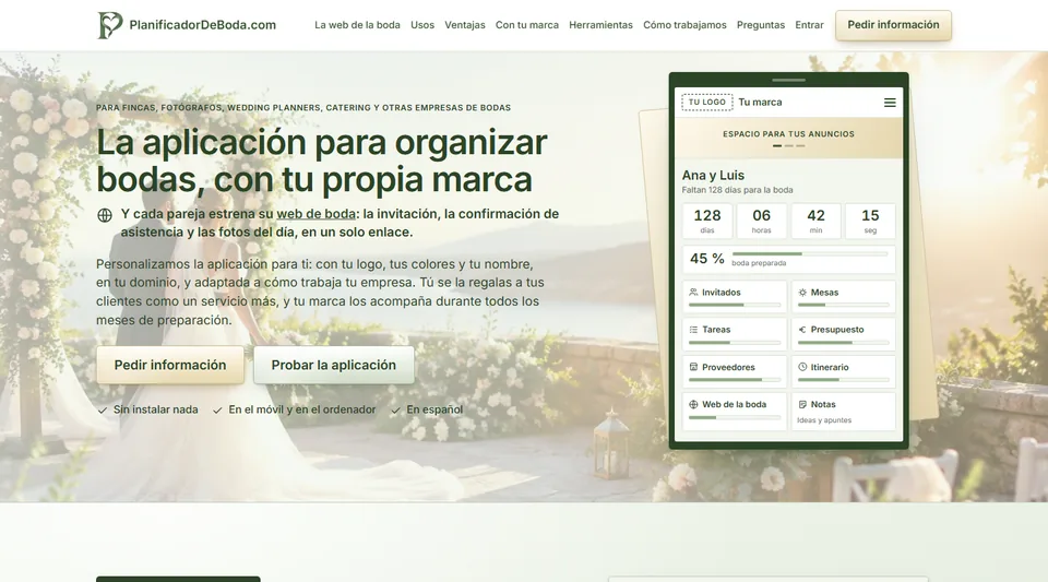 PlanificadorDeBoda.com, aplicación para organizar bodas en marca blanca para fincas y empresas de bodas